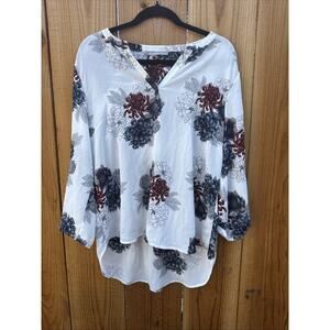 Daniel Rainn Womens Red and Blue Floral 3/4 Sleeve Relaxed Bohemian Blouse Sz L